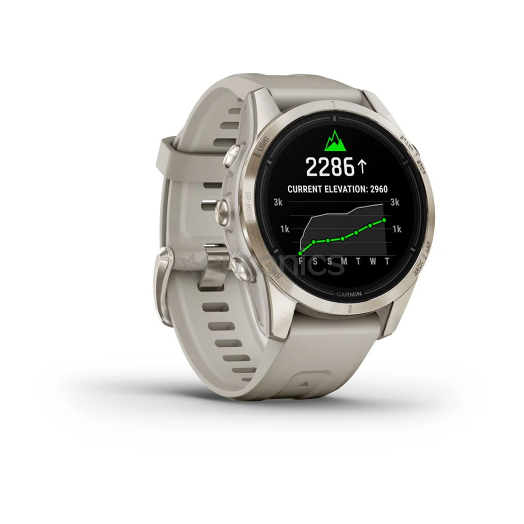 Garmin epix Pro (Gen 2), 42 mm, gold steel / gray silicone band - Sports watch