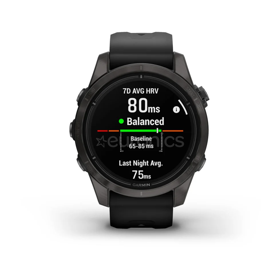 Garmin epix Pro (Gen 2), 42 mm, dark gray DLC titanium / black silicone band - Sports watch