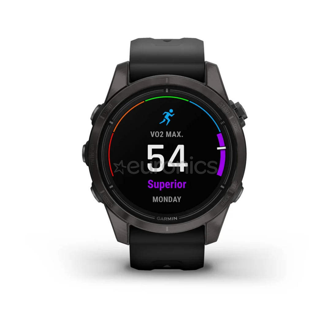 Garmin epix Pro (Gen 2), 42 mm, dark gray DLC titanium / black silicone band - Sports watch