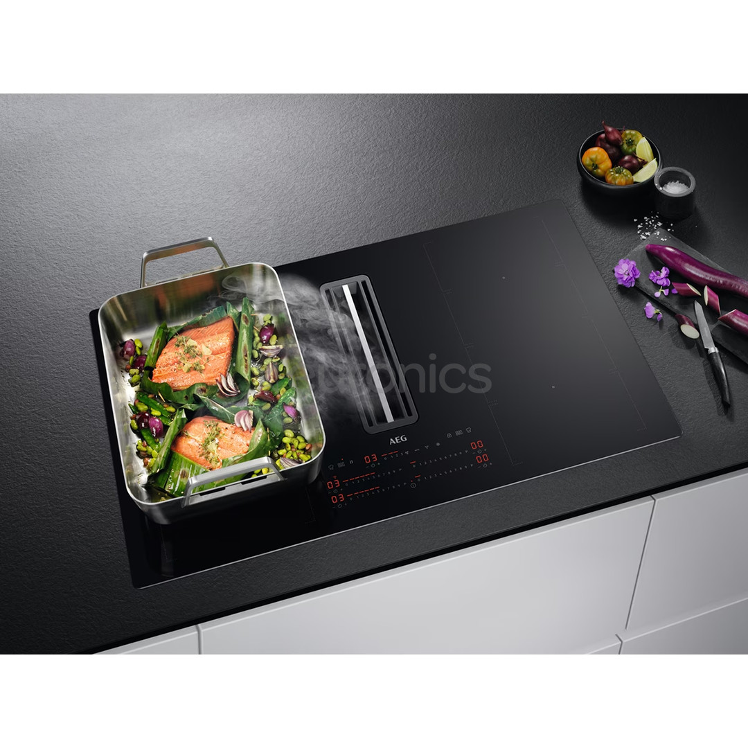 AEG 6000 FlexiBridge, width 83 cm, black - Built-in Induction Hob with Cooker Hood