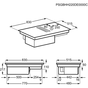 AEG 8000 FlexiBridge, width 83 cm, black - Built-in Induction Hob with Cooker Hood