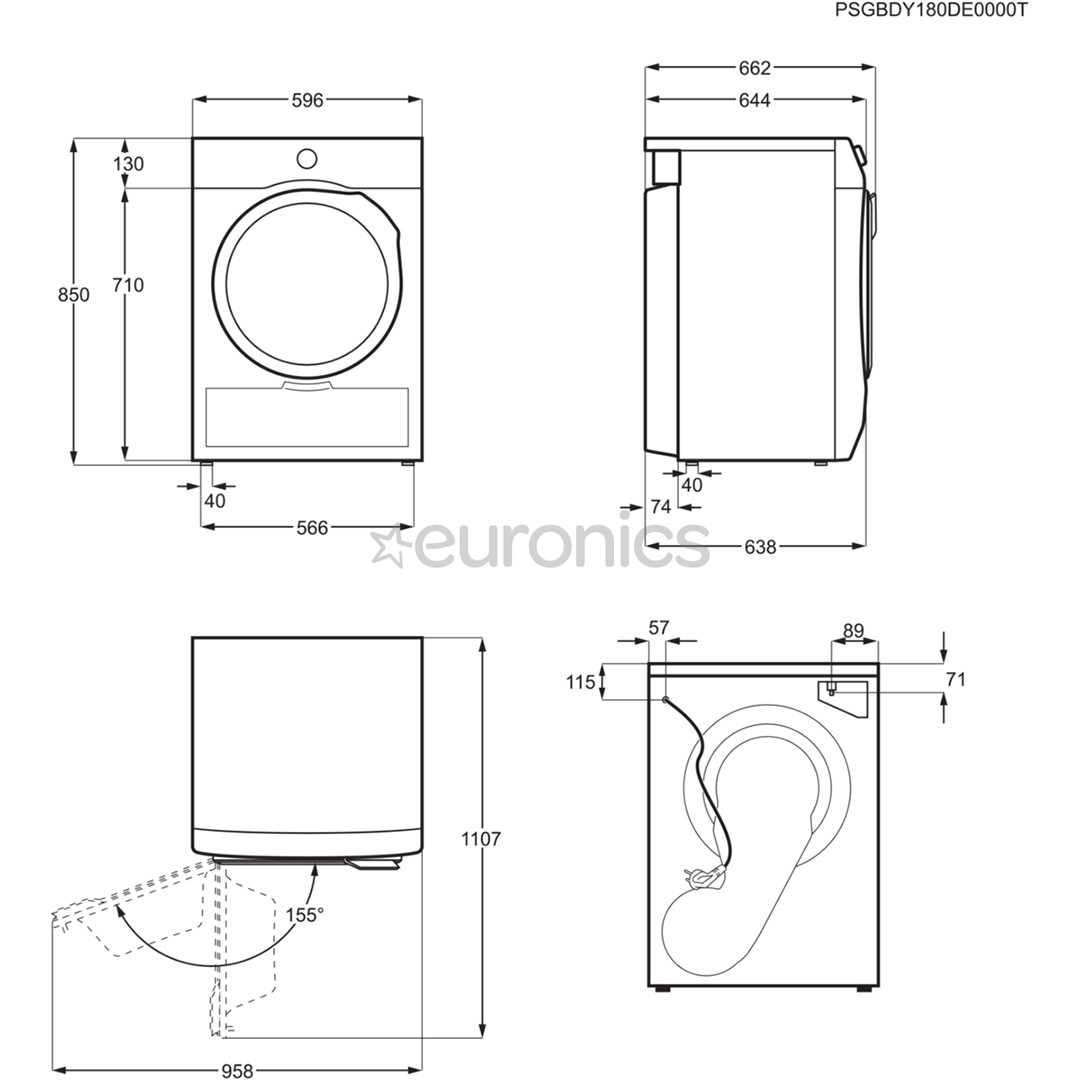 Electrolux, 8 кг, глубина 63,8 см, белый - Сушильная машина