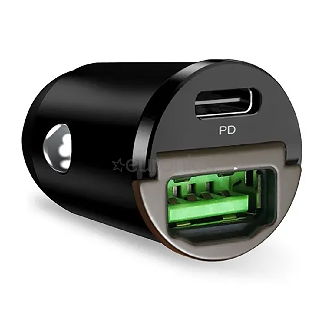 Puro Mini, USB-A, USB-C, 30 W, must - Autolaadija