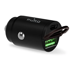 Puro Mini, USB-A, USB-C, 30 W, must - Autolaadija