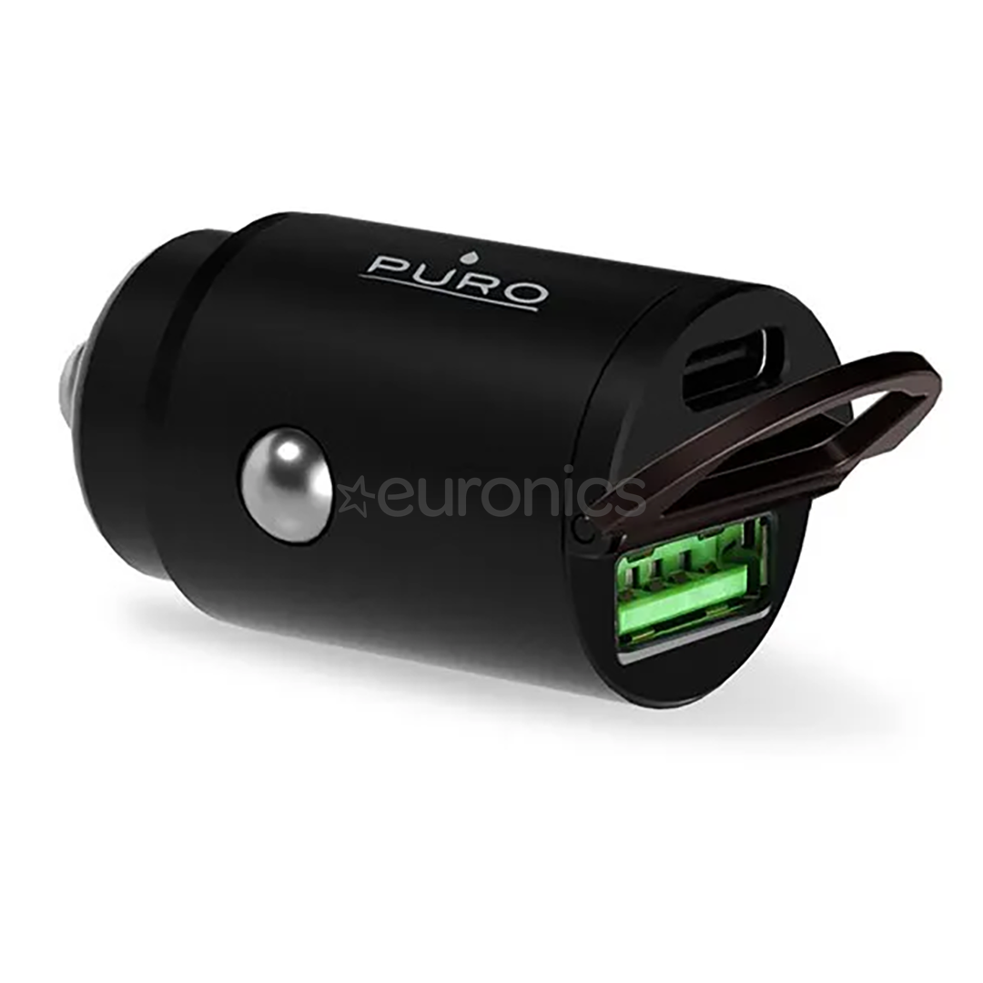 Puro Mini, USB-A, USB-C, 30 W, must - Autolaadija