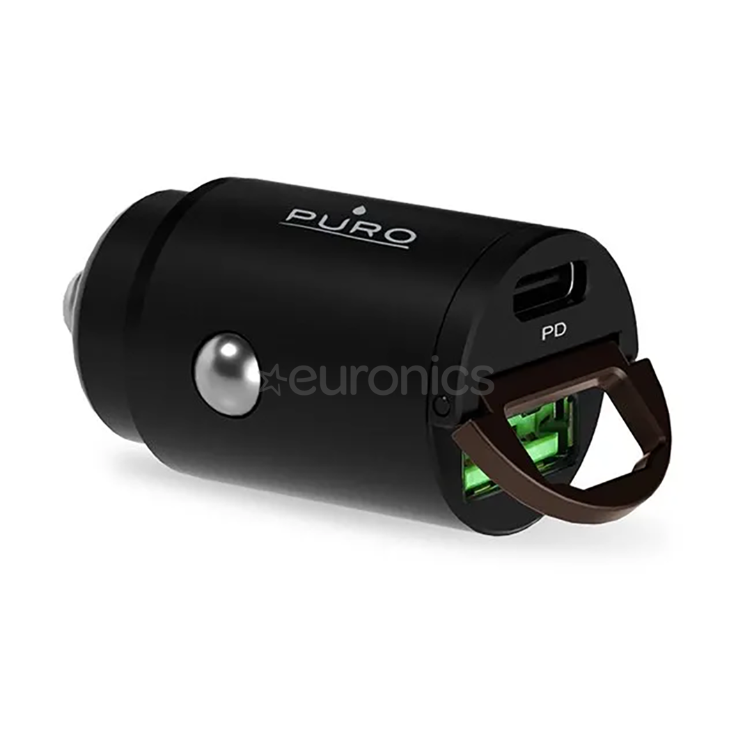 Puro Mini, USB-A, USB-C, 30 W, must - Autolaadija