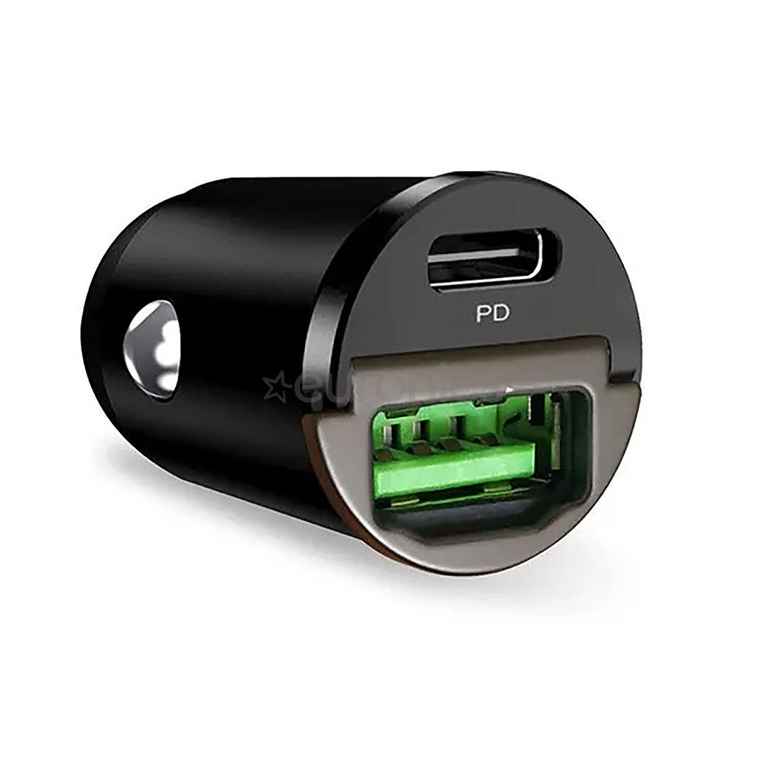 Puro Mini, USB-A, USB-C, 30 W, must - Autolaadija