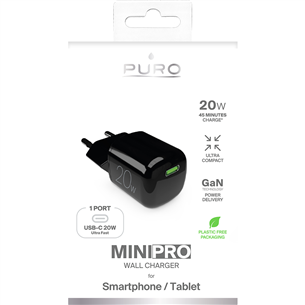 Puro MiniPro, USB-C, 20 W, must - Vooluadapter