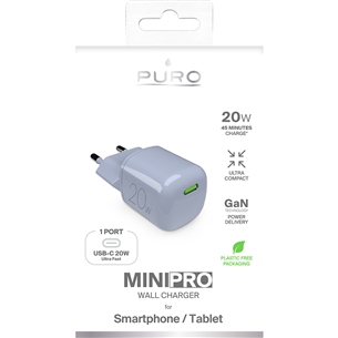 Puro MiniPro, USB-C, 20 W, sinine - Vooluadapter