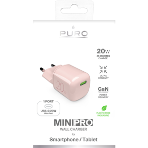 Puro MiniPro, USB-C, 20 Вт, розовый  - Адаптер питания