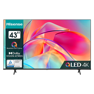 Hisense E7KQ, 43", Ultra HD, QLED, must - Teler