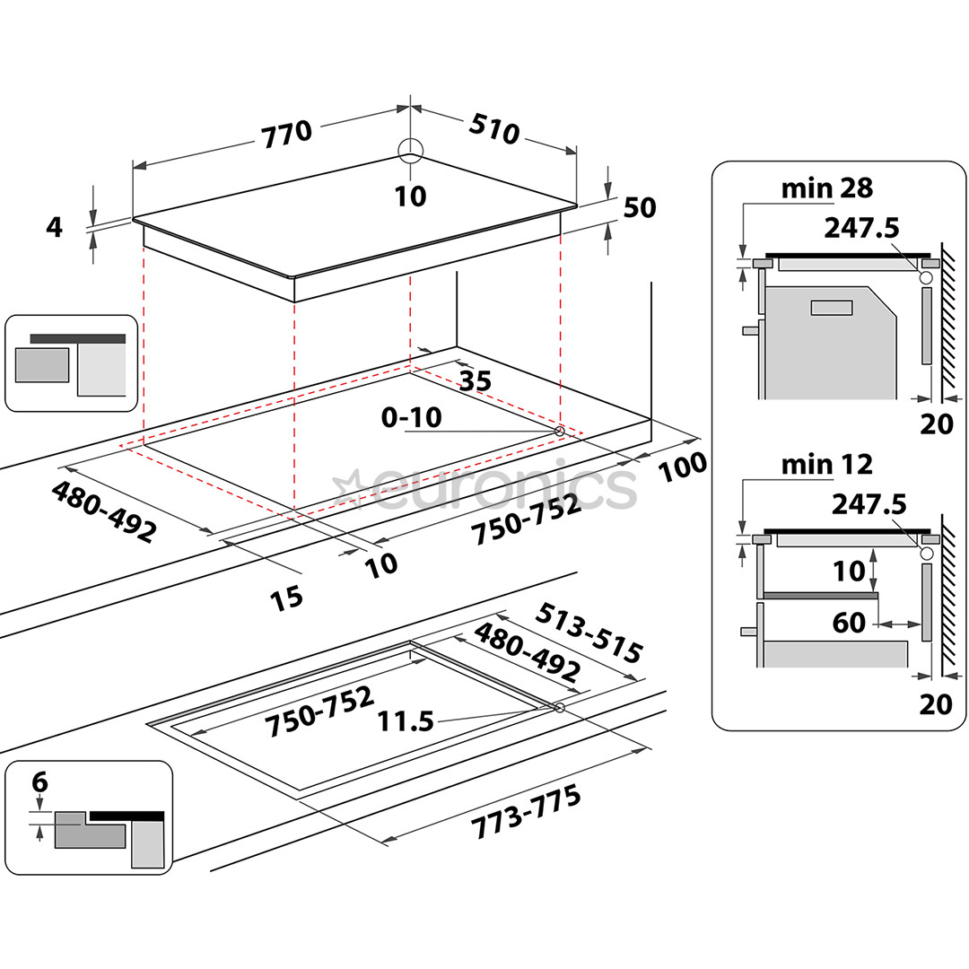 Whirlpool, laius 77 cm, must - Integreeritav induktsioonpliidiplaat
