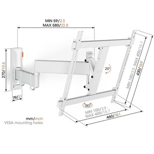 Vogel's 3443W Comfort Full-Motion, 32" - 65", valge - Teleri seinakinnitus