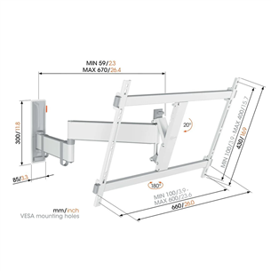 Vogel's TVM 3643 Full-Motion, 180º, 40'' - 77'', valge - Teleri seinakinnitus