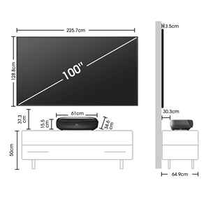 Hisense TriChroma Laser TV, 100'', 4K UHD, must - Projektor / laser teler