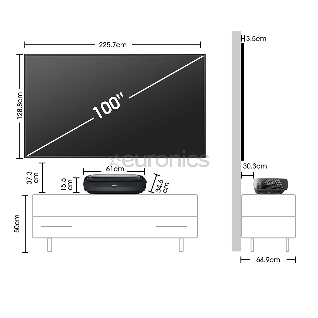 Hisense TriChroma Laser TV, 100'', 4K UHD, must - Projektor / laser teler
