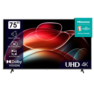 Hisense A6K, 75'', Ultra HD, LED LCD, feet stand, black - TV