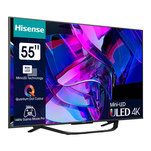 Hisense U7KQ, 55'', Ultra HD, Mini LED, must - Teler