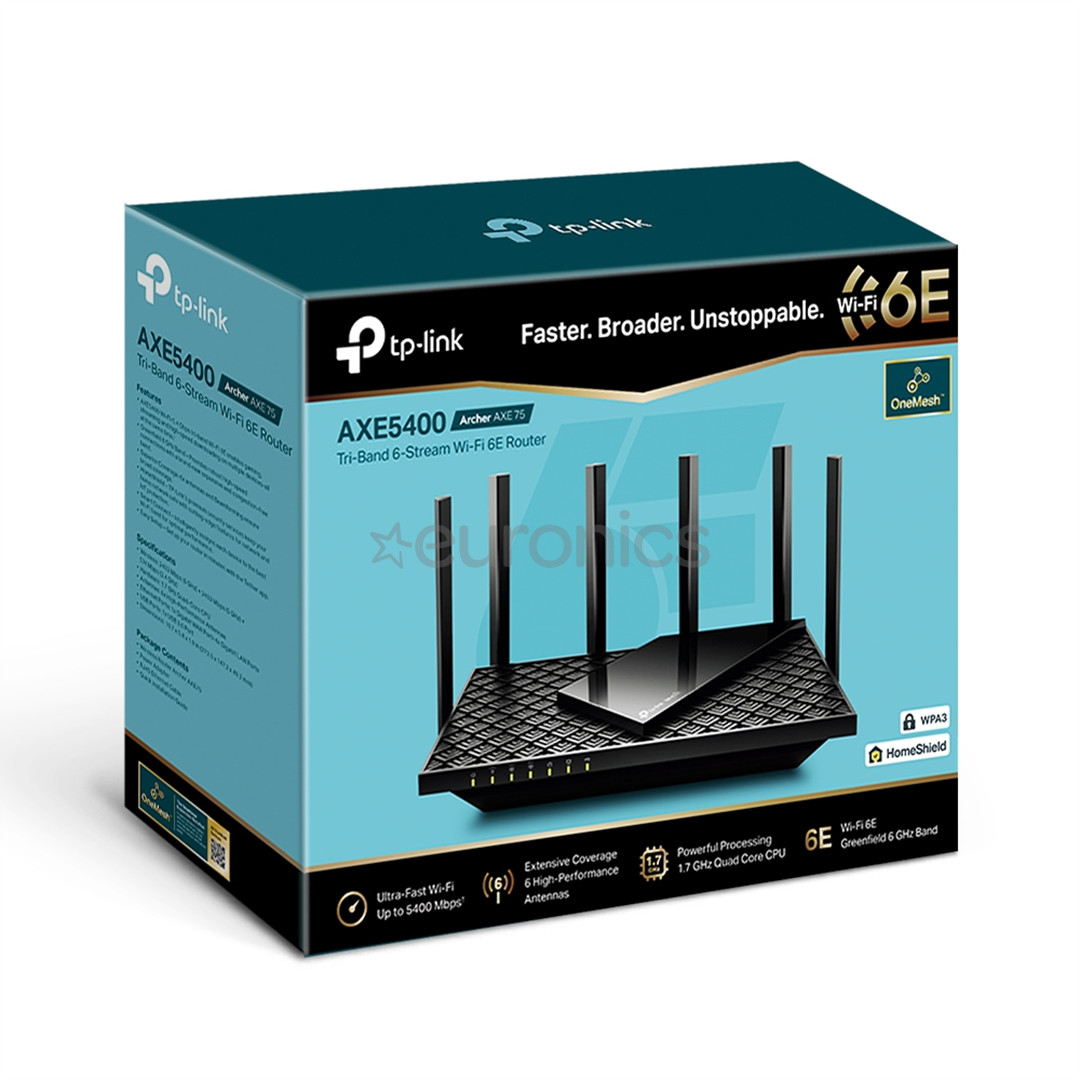 TP-Link Archer AXE75, AXE5400 Tri-Band Gigabit Wi-Fi 6E, must - WiFi ruuter