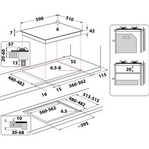 Whirlpool, ширина 59 см, черный - Интегрируемая газовая варочная панель