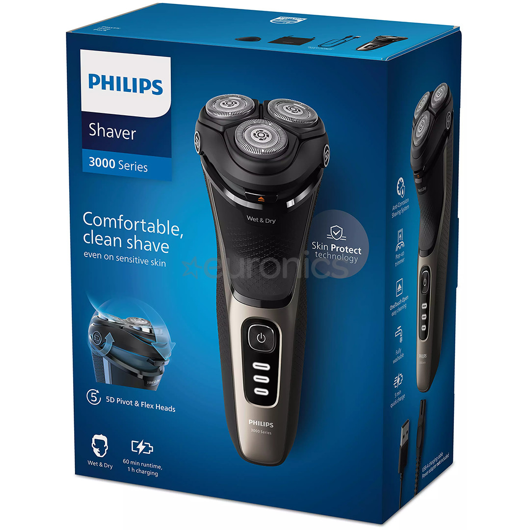 Philips Shaver 3000 Series, Wet & Dry, black/golden - Shaver