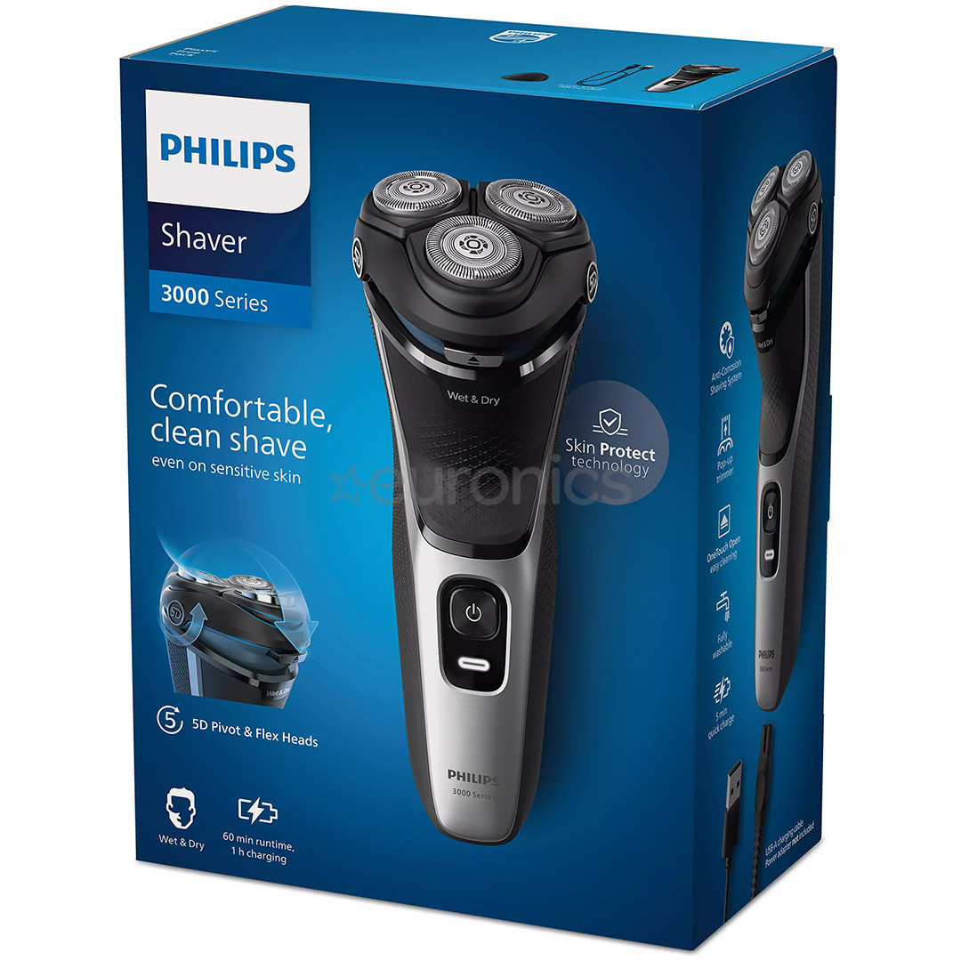 Philips Shaver 3000 Series, Wet & Dry, black/silver - Shaver