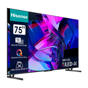 Hisense U7KQ, 75'', Ultra HD, Mini LED, must - Teler