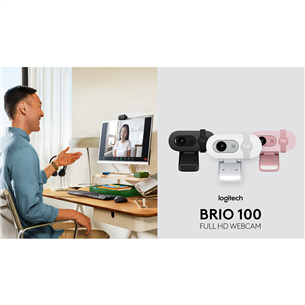 Logitech Brio 100, FHD, roosa - Veebikaamera