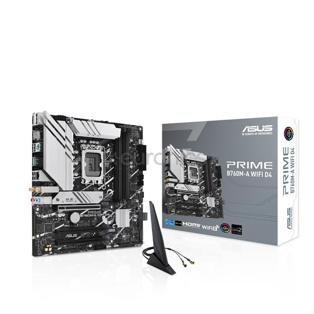 ASUS, Intel B760, LGA1700, DDR4, mATX, WiFi+BT - Emaplaat