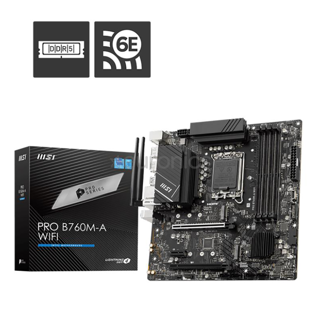 MSI, Intel B760, LGA1700, DDR5, mATX, WiFi+BT - Mainboard