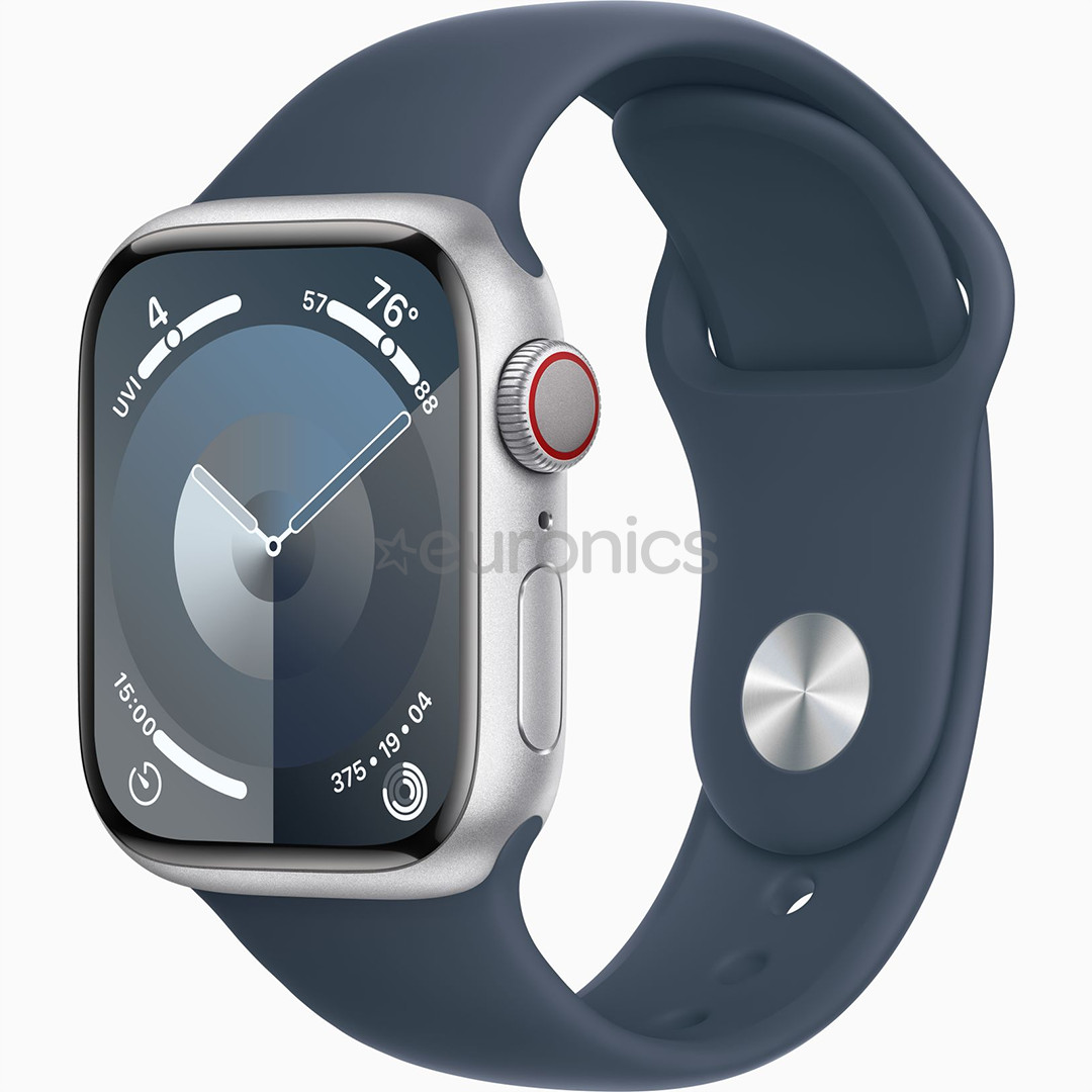 Apple Watch Series 9 GPS + Cellular, 41 мм, Sport Band, S/M, серебристый/синий - Смарт-часы