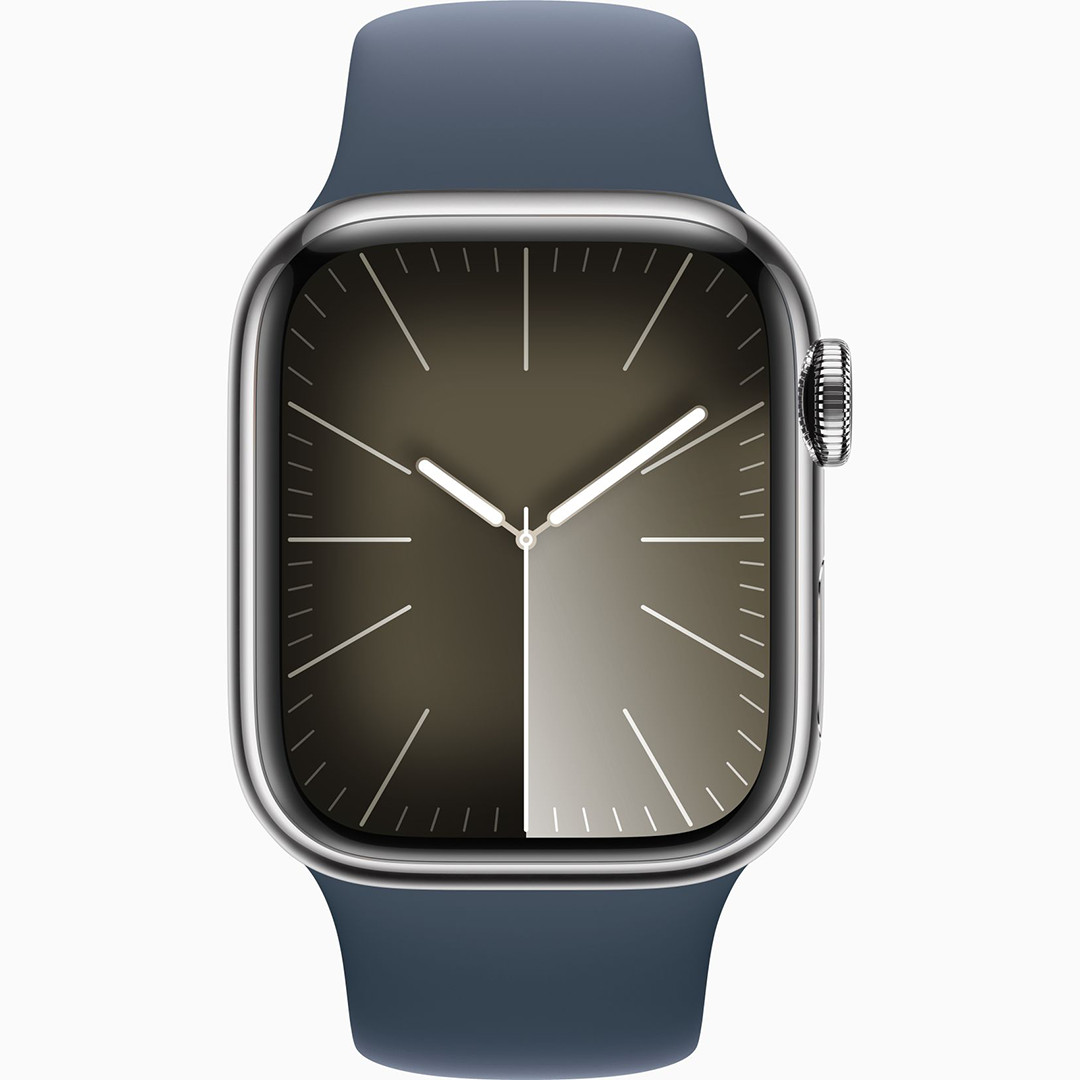 Apple Watch Series 9 GPS + Cellular, 41 mm, Sport Band, M/L, silver stainless steel / storm blue - Smartwatch