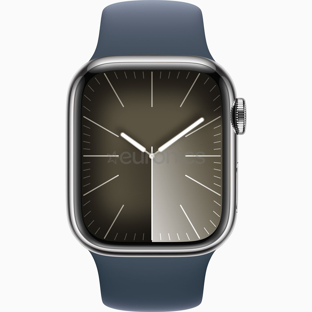 Apple Watch Series 9 GPS + Cellular, 41 мм, Sport Band, M/L, серебристая нержавеющая сталь/синий - Смарт-часы