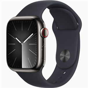 Apple Watch Series 9 GPS + Cellular, 41 мм, Sport Band, S/M, графитовая нержавеющая сталь/черный - Смарт-часы