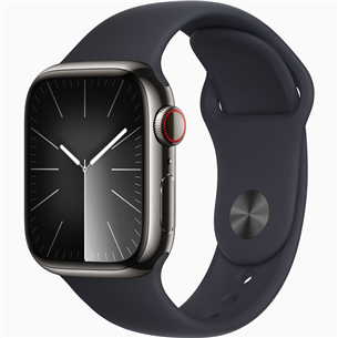 Apple Watch Series 9 GPS + Cellular, 41 мм, Sport Band, M/L, графитовая нержавеющая сталь/черный - Смарт-часы