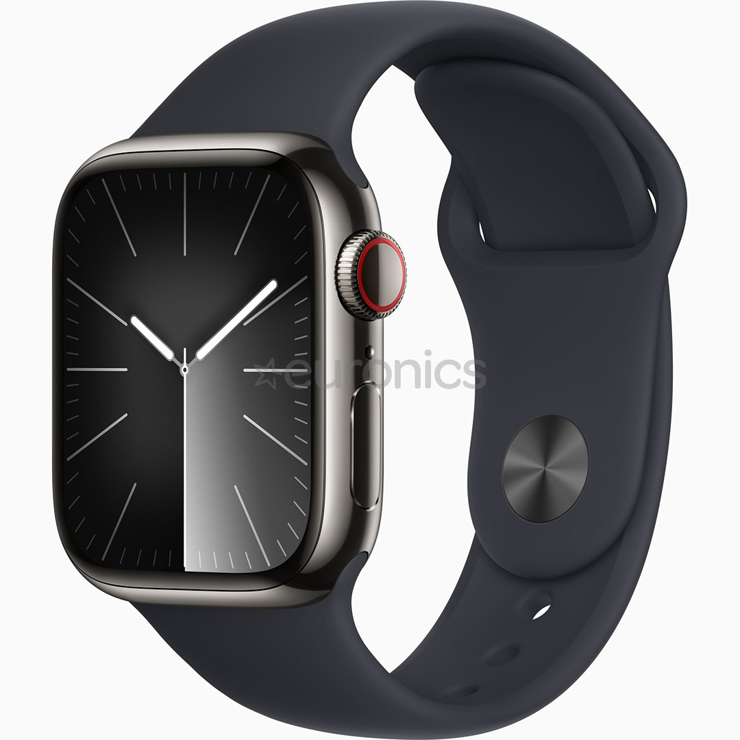 Apple Watch Series 9 GPS + Cellular, 41 mm, Sport Band, M/L, grafiit roostevaba teras / must - Nutikell