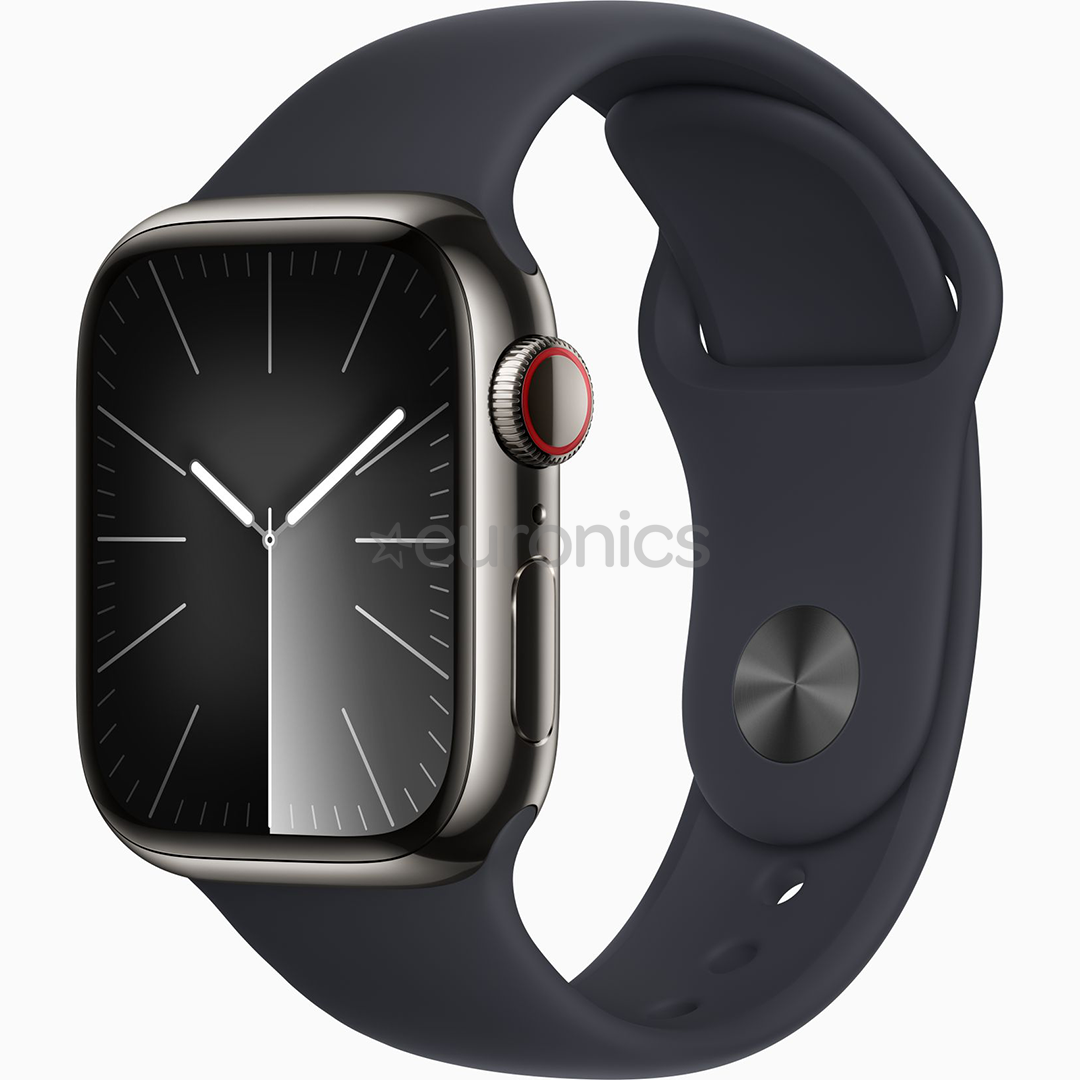 Apple Watch Series 9 GPS + Cellular, 41 mm, Sport Band, M/L, graphite stainless steel / midnight - Smartwatch