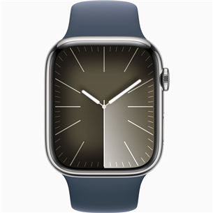 Apple Watch Series 9 GPS + Cellular, 45 мм, Sport Band, M/L, серебристая нержавеющая сталь/синий - Смарт-часы