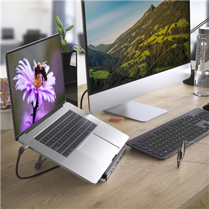 Hama Connect2Office Stand, USB-C dock, 12 портов, 100 Вт, серый - Док-станция для ноутбука / подставка