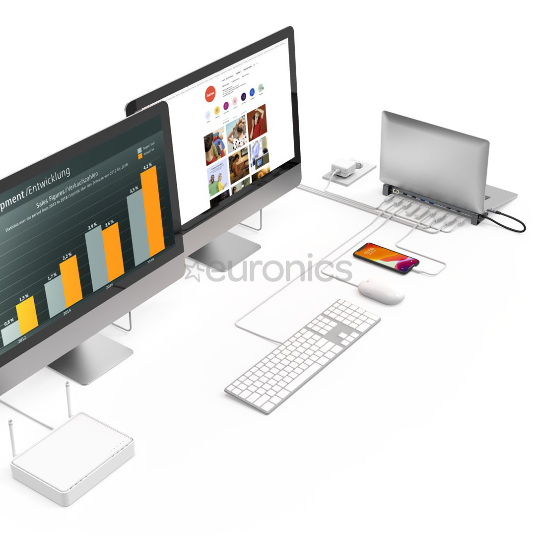 Hama Connect2Office Basic, USB-C Hub, 9 ports, 100 W, gray - Notebook dock