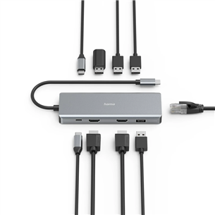 Hama CONNECT2Media, USB-C Hub, 9 porti, 100 W, hall - Sülearvutidokk