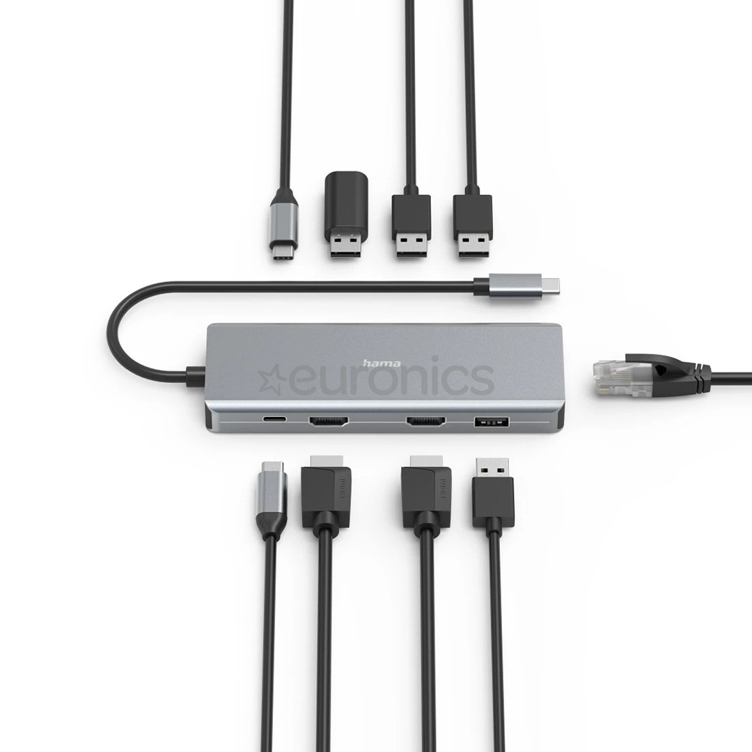 Hama CONNECT2Media, USB-C Hub, 9 портов, 100 Вт, серый - Док-станция для ноутбука