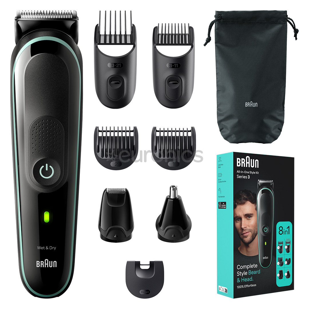 Braun Seeria 3, Wet & Dry, 8-ühes, must/roheline - Trimmeri komplekt