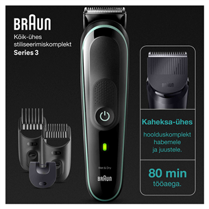 Braun Seeria 3, Wet & Dry, 8-ühes, must/roheline - Trimmeri komplekt