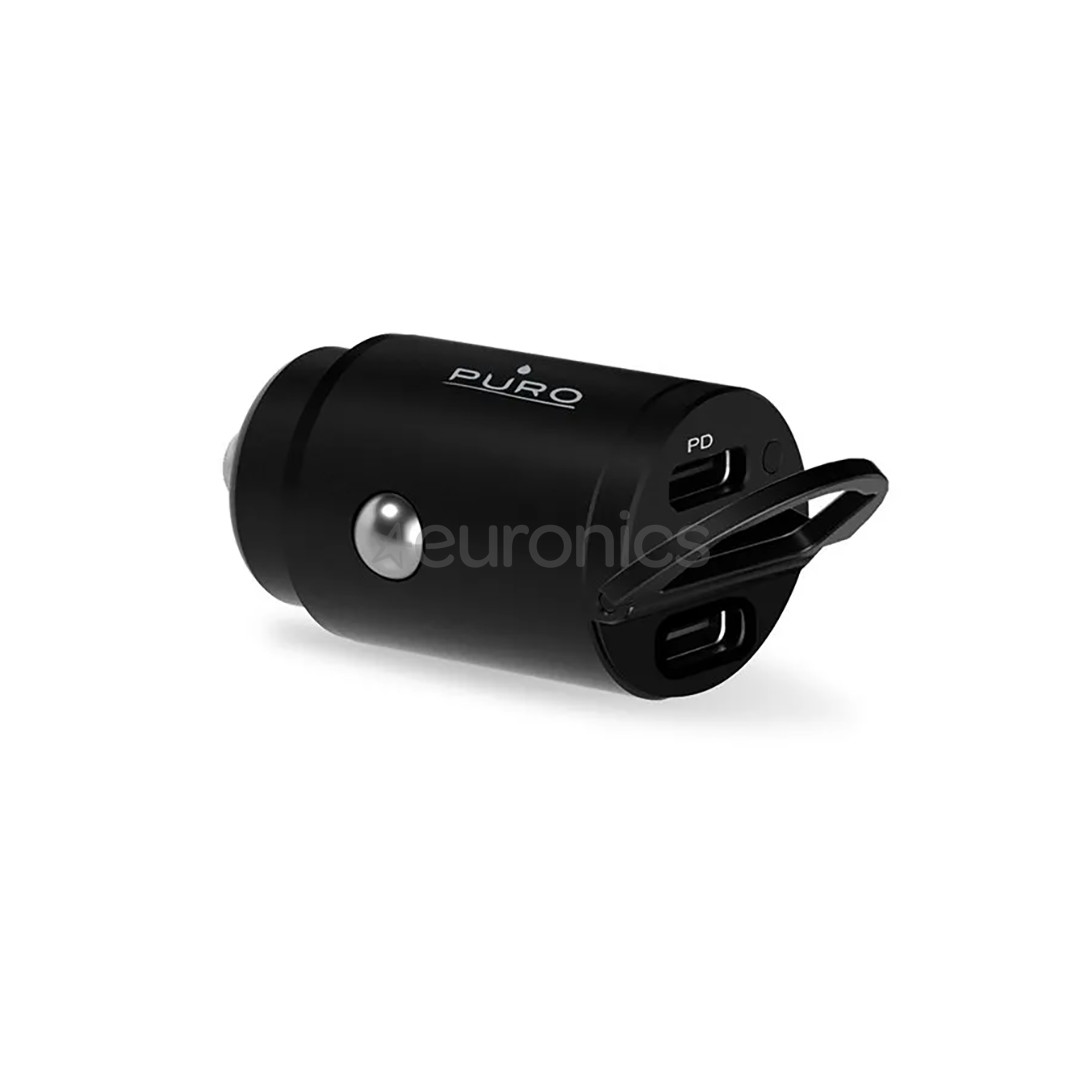 Puro Mini Car Charger, 2x USB-C, 30W, must - Autolaadija