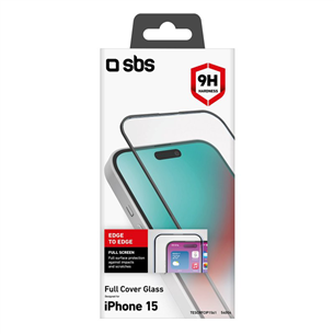 SBS Full Cover Glass Screen Protector, iPhone 15, läbipaistev - Ekraanikaitseklaas
