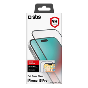 SBS Full Cover Glass Screen Protector, iPhone 15 Pro, transparent - Screen protector