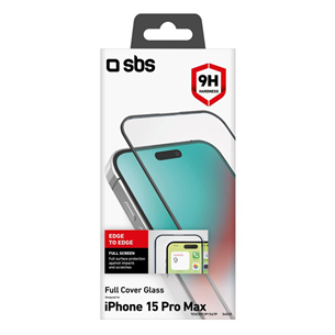 SBS Full Cover Glass Screen Protector, iPhone 15 Pro Max, transparent - Screen protector