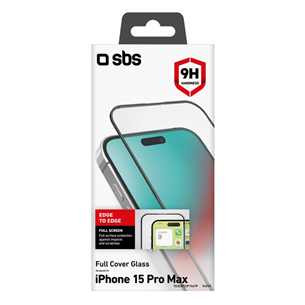 SBS Full Cover Glass Screen Protector, iPhone 15 Pro max, läbipaistev - Ekraanikaitseklaas