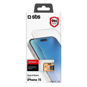 SBS Glass Screen Protector, iPhone 15, läbipaistev - Ekraanikaitseklaas